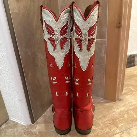 RED AND WHITE COWBOY COWGIRL BOOTS- RANCH ROAD SCARLETT BUTTERFLY - Picture 5 of 6